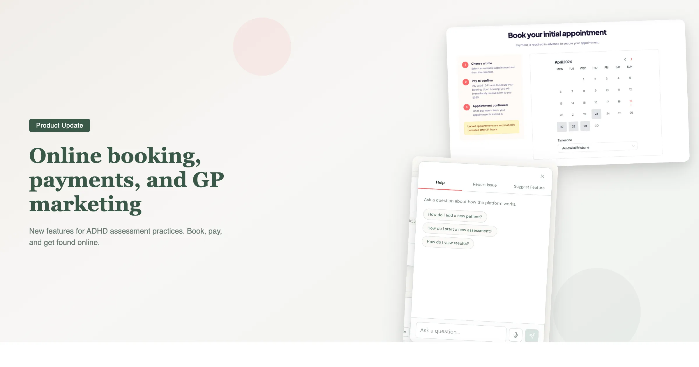 ADHD assessment software update: online booking, patient payments, and GP profile marketing now live