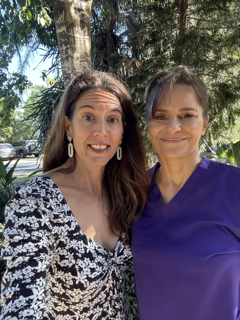 Fabienne Wintle and Dr Sandra Skinner, co-founders of Velluto, standing together outdoors